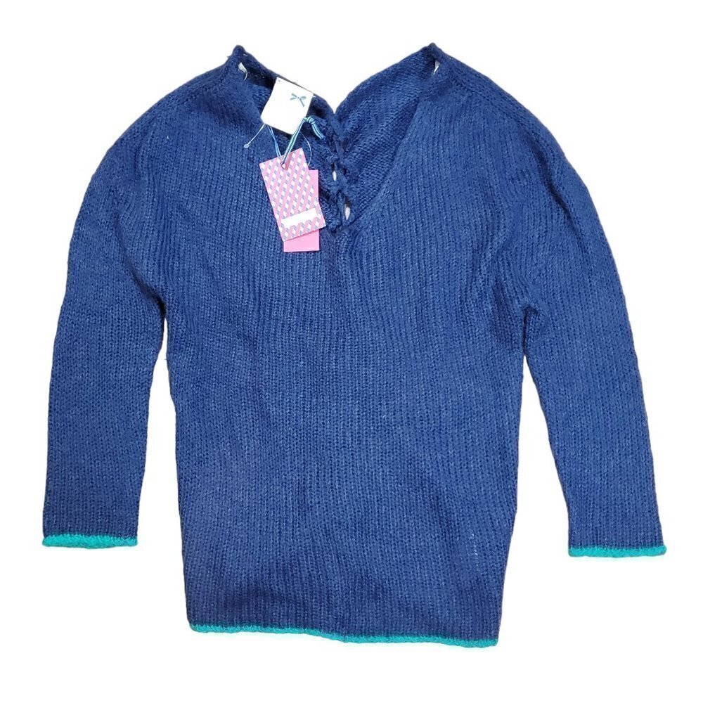 Tommy Girl Womens Navy Blue Acrylic V-Neck Tie Back Pullover Sweater Size XS NWT